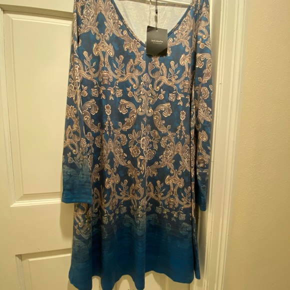 Blue and Gold Floral Dress - Picture 1 of 2